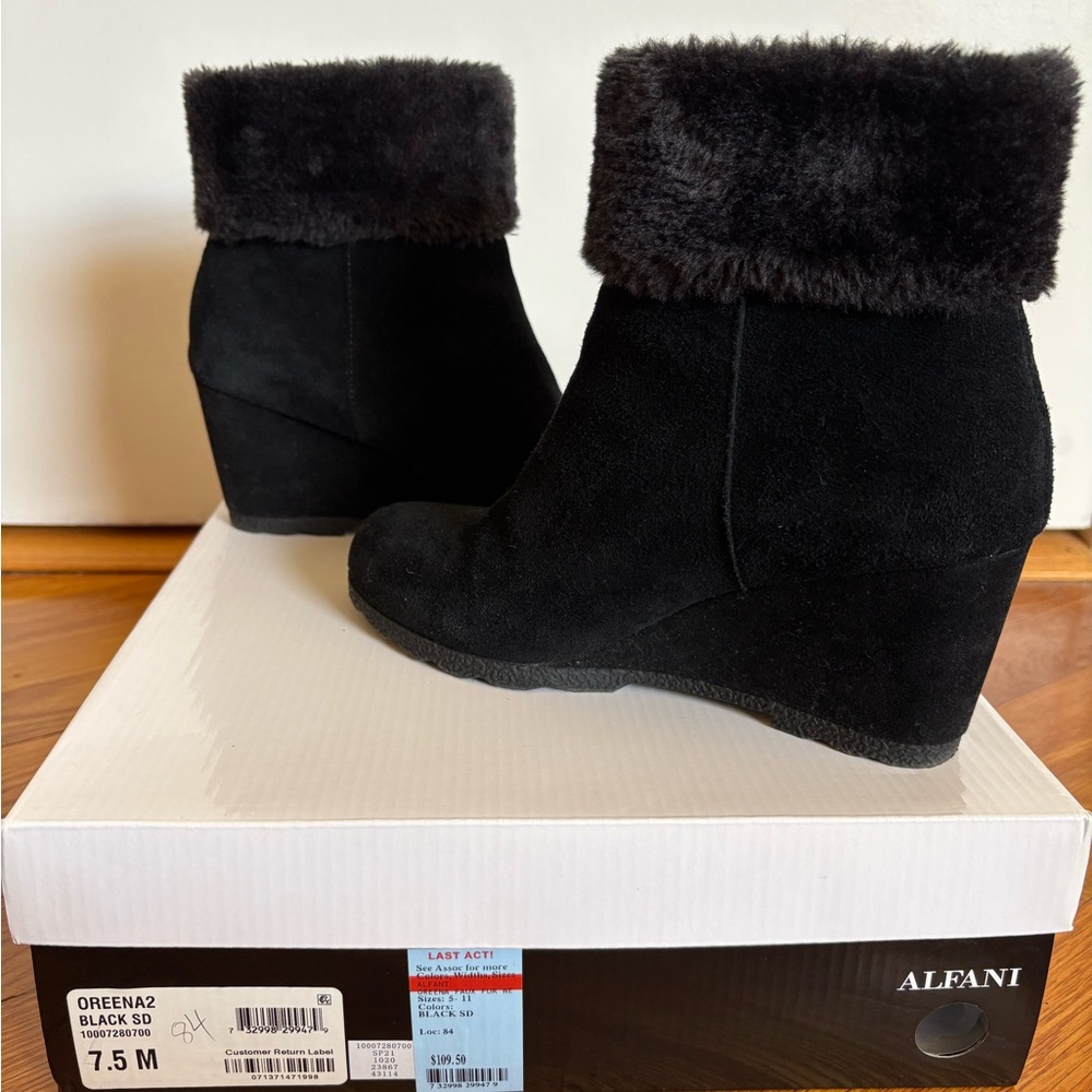 ALFANI SUEDE WEDGE BOOTS. WORN ONLY ONCE